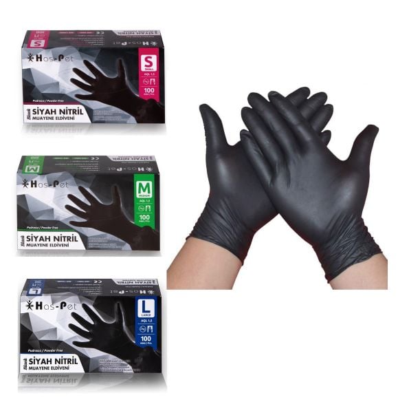 Haspet  Nitril Pudrasız Eldiven Siyah 100'lü Small