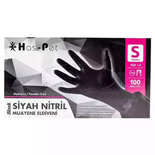 Haspet  Nitril Pudrasız Eldiven Siyah 100'lü Small