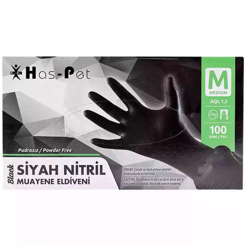 Haspet  Nitril Pudrasız Eldiven Siyah 100'lü Medium