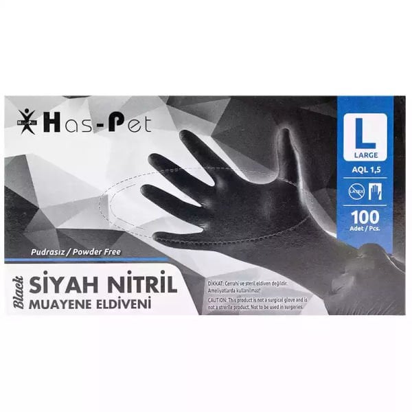 Haspet  Nitril Pudrasız Eldiven Siyah 100'lü Large